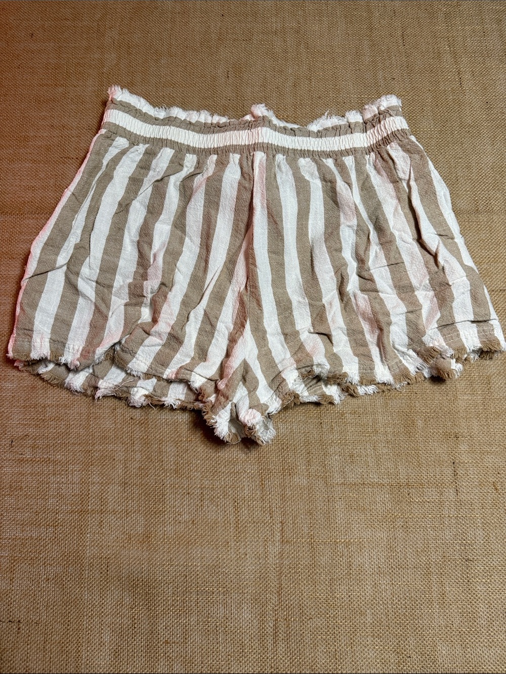 Striped Tan and White Women's Drawstring Shorts - Picture 3 of 5